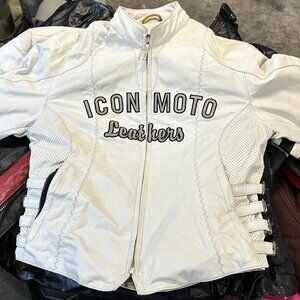 Icon Moto “Bombshell” Leather Jacket – White – Women’s Large – Removable Liner
